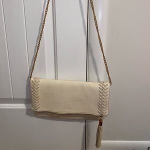 White Envelope Purse w Gold Chain